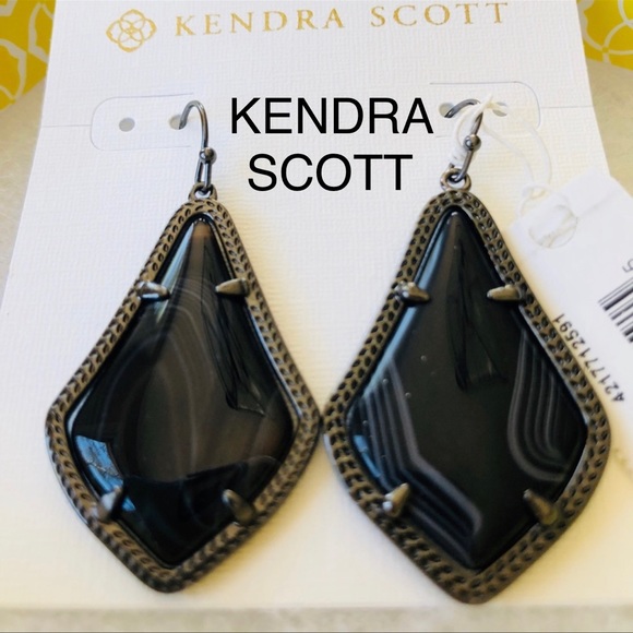 NWT Kendra Scott RARE & Retired Alex Earrings Black Banded Agate & Gunmetal W😍W - Picture 2 of 9